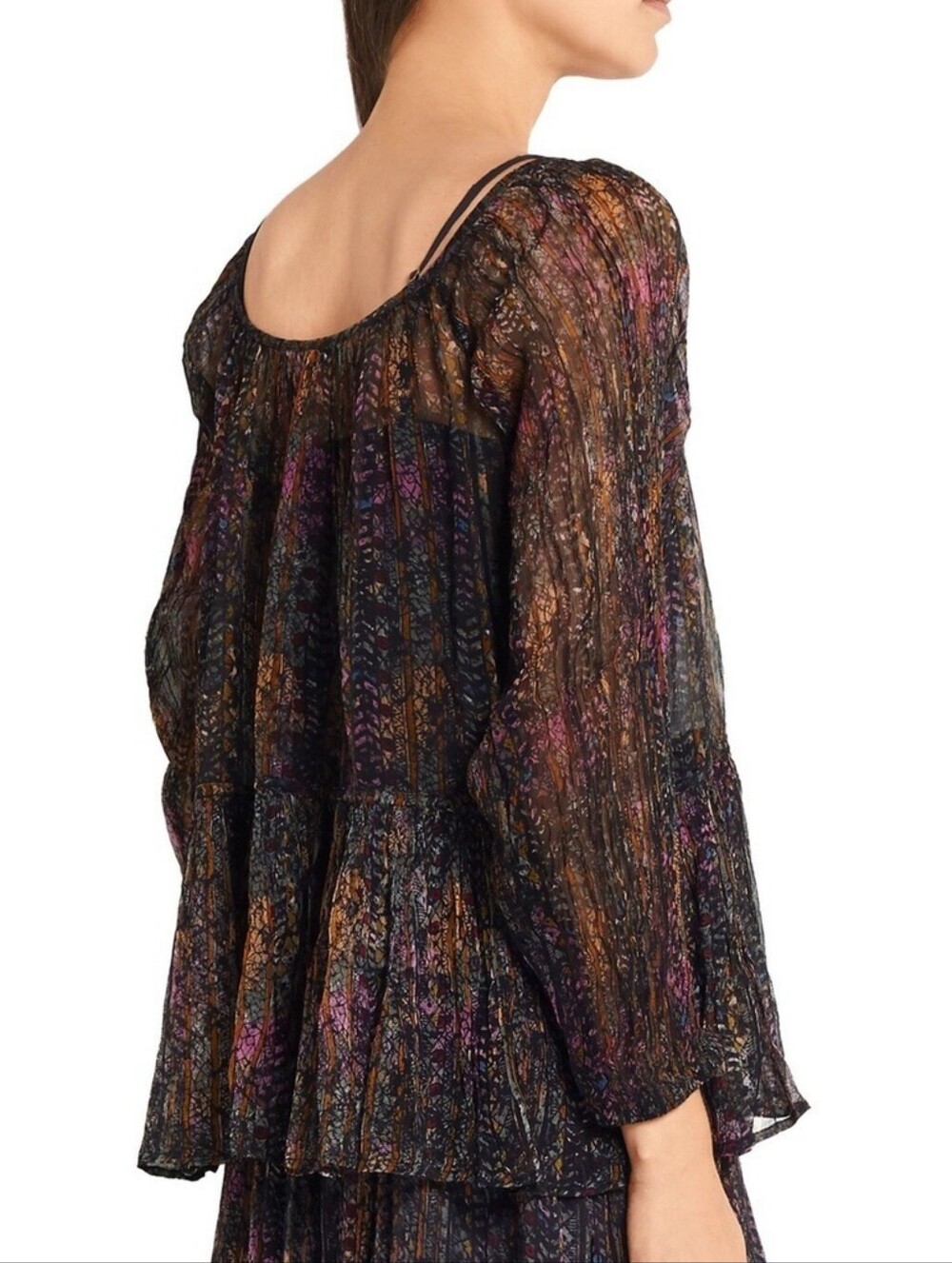 Mes Demoiselles Katarina Crinkled Georgette Empire Waist Boat Neck Boho Blouse